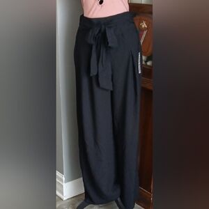 Haute Monde Black Wide-Leg Tie Waist Pants